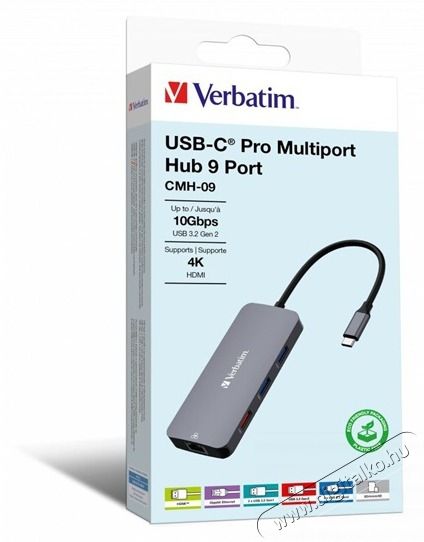 VERBATIM 32152 USB-C Pro Multiport CMH-09 9in1 ez&uuml;st HUB Iroda &eacute;s sz&aacute;m&iacute;t&aacute;stechnika - Notebook kieg&eacute;sz&iacute;tő - USB hub / eloszt&oacute; - 507641