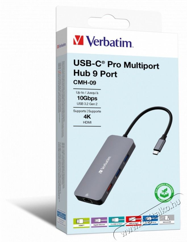VERBATIM 32152 USB-C Pro Multiport CMH-09 9in1 ez&uuml;st HUB Iroda &eacute;s sz&aacute;m&iacute;t&aacute;stechnika - Notebook kieg&eacute;sz&iacute;tő - USB hub / eloszt&oacute; - 507641