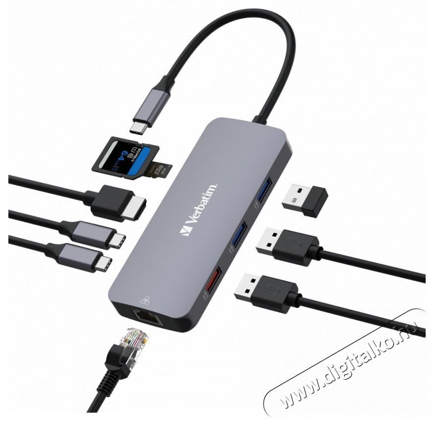 VERBATIM 32152 USB-C Pro Multiport CMH-09 9in1 ez&uuml;st HUB Iroda &eacute;s sz&aacute;m&iacute;t&aacute;stechnika - Notebook kieg&eacute;sz&iacute;tő - USB hub / eloszt&oacute; - 507641