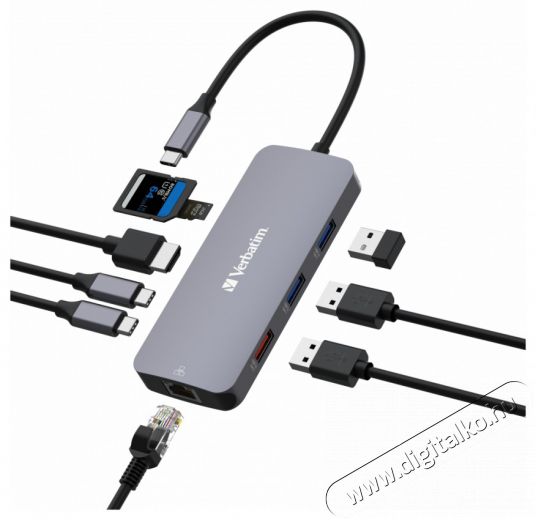 VERBATIM 32152 USB-C Pro Multiport CMH-09 9in1 ez&uuml;st HUB Iroda &eacute;s sz&aacute;m&iacute;t&aacute;stechnika - Notebook kieg&eacute;sz&iacute;tő - USB hub / eloszt&oacute; - 507641
