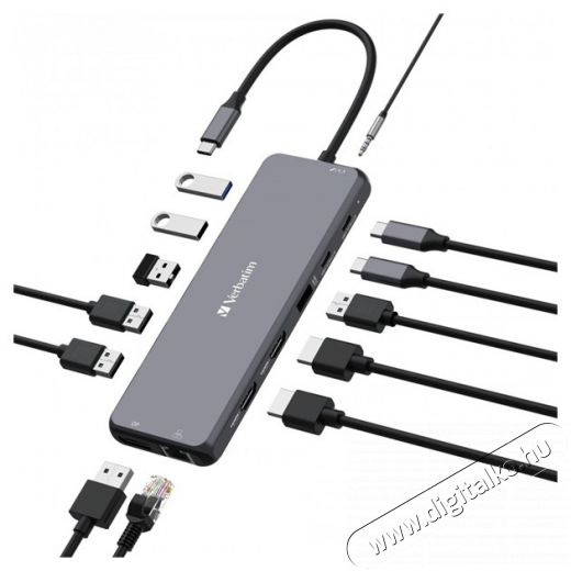 VERBATIM 32153 USB-C Pro Multiport CMH-13 13in1 ez&uuml;st HUB Iroda &eacute;s sz&aacute;m&iacute;t&aacute;stechnika - Notebook kieg&eacute;sz&iacute;tő - USB hub / eloszt&oacute; - 507642
