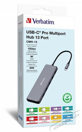 VERBATIM 32153 USB-C Pro Multiport CMH-13 13in1 ez&uuml;st HUB Iroda &eacute;s sz&aacute;m&iacute;t&aacute;stechnika - Notebook kieg&eacute;sz&iacute;tő - USB hub / eloszt&oacute; - 507642