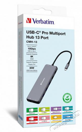 VERBATIM 32153 USB-C Pro Multiport CMH-13 13in1 ez&uuml;st HUB Iroda &eacute;s sz&aacute;m&iacute;t&aacute;stechnika - Notebook kieg&eacute;sz&iacute;tő - USB hub / eloszt&oacute; - 507642