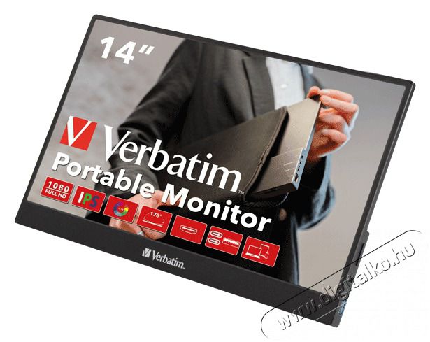 VERBATIM 49590 14 PM-14 FHD IPS HDMI/USB-C fekete monitor Iroda &eacute;s sz&aacute;m&iacute;t&aacute;stechnika - Monitor - &Eacute;rintők&eacute;pernyős monitor - 507921