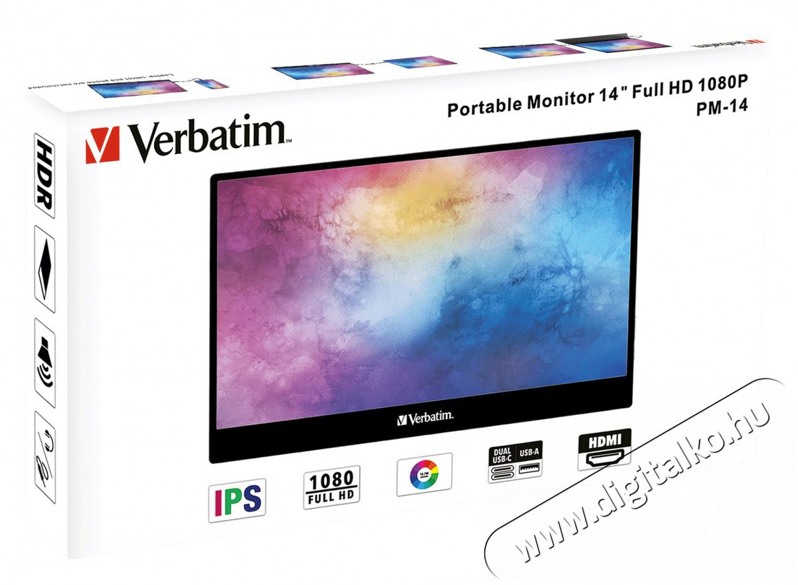 VERBATIM 49590 14 PM-14 FHD IPS HDMI/USB-C fekete monitor Iroda &eacute;s sz&aacute;m&iacute;t&aacute;stechnika - Monitor - &Eacute;rintők&eacute;pernyős monitor - 507921