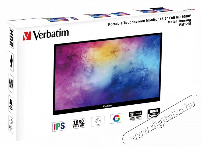 VERBATIM 49592 15,6 PMT-15 FHD IPS HDMI/USB-C fekete f&eacute;m bor&iacute;t&aacute;s&uacute; &eacute;rintők&eacute;pernyős monitor Iroda &eacute;s sz&aacute;m&iacute;t&aacute;stechnika - Monitor - &Eacute;rintők&eacute;pernyős monitor - 507922