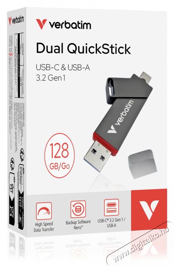 VERBATIM 32040 128GB USB 3.2 Gen 1 A/USB-C Dual QuickStick Flash Drive Mem&oacute;ria k&aacute;rtya / Pendrive - Pendrive - 514264