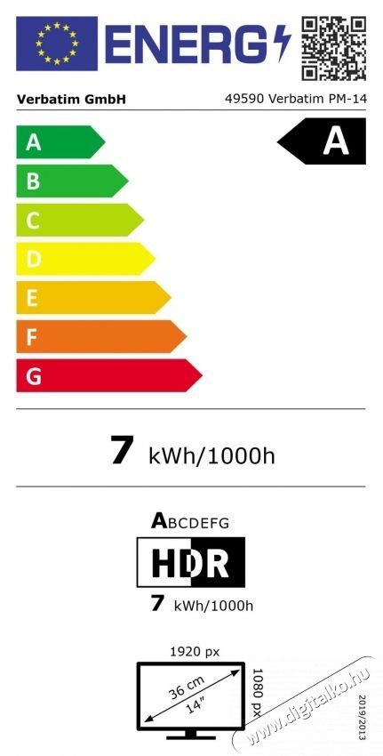 VERBATIM PM-44 IPS LED hordozhat&oacute; monitor, 14 , Full HD, 6ms, HDR, FreeSync, 2xUSB-C, HDMI, USB, Fekete Iroda &eacute;s sz&aacute;m&iacute;t&aacute;stechnika - Monitor - Monitor - 533994