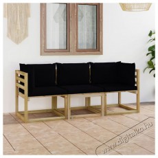 vidaXL h&aacute;romszem&eacute;lyes kerti kanap&eacute; fekete p&aacute;rn&aacute;kkal H&aacute;ztart&aacute;s / Otthon / K&uuml;lt&eacute;r - K&uuml;lt&eacute;r / kerti term&eacute;k / grill - Kerti b&uacute;tor - 398931