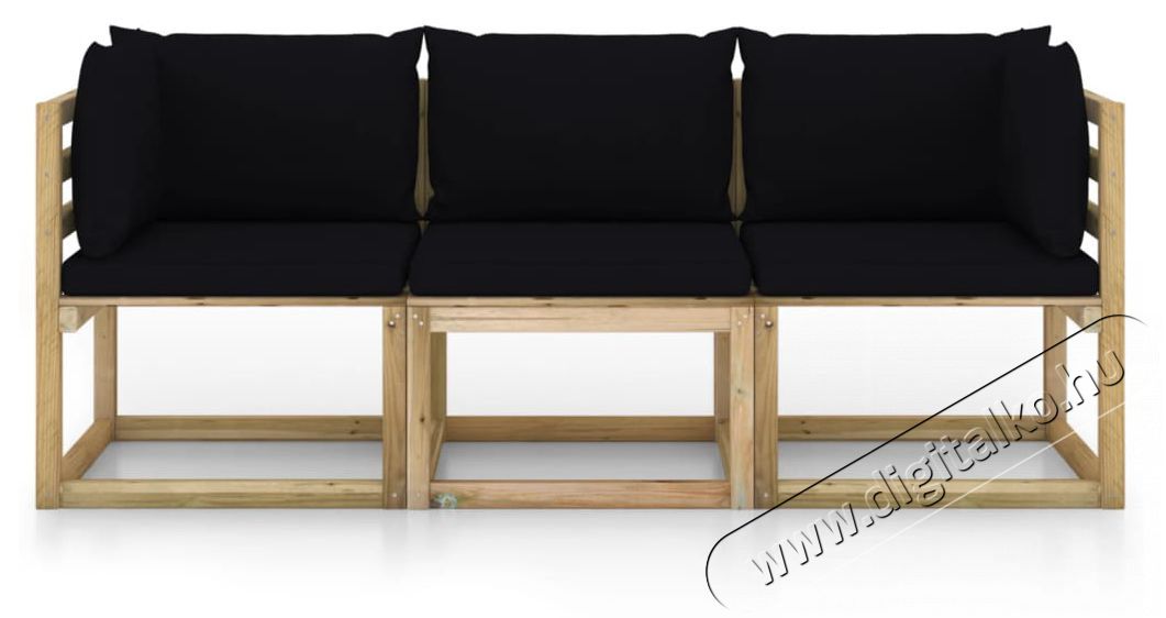 vidaXL h&aacute;romszem&eacute;lyes kerti kanap&eacute; fekete p&aacute;rn&aacute;kkal H&aacute;ztart&aacute;s / Otthon / K&uuml;lt&eacute;r - K&uuml;lt&eacute;r / kerti term&eacute;k / grill - Kerti b&uacute;tor - 398931