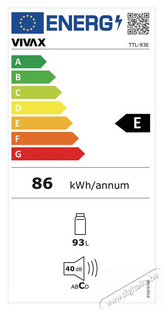 Vivax TTL-93E egyajt&oacute;s hűtőszekr&eacute;ny Konyhai term&eacute;kek - Hűtő, fagyaszt&oacute; (szabadon&aacute;ll&oacute;) - Egyajt&oacute;s hűtő - 501469