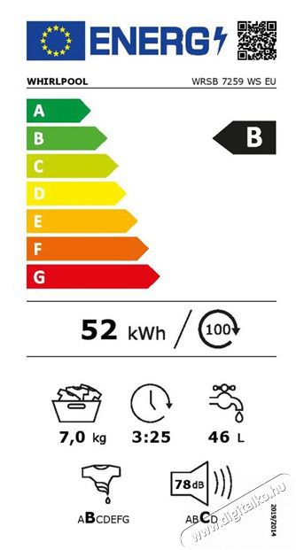 Whirlpool WRSB 7259 WS EU keskeny el&ouml;lt&ouml;ltős mos&oacute;g&eacute;p H&aacute;ztart&aacute;s / Otthon / K&uuml;lt&eacute;r - Mos&oacute;g&eacute;p / sz&aacute;r&iacute;t&oacute;g&eacute;p - El&ouml;lt&ouml;ltős keskeny (45cm-ig) mos&oacute;g&eacute;p - 399800