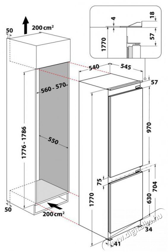 Whirlpool WHC18 T574 P Hűtő be&eacute;p&iacute;thető alulfagyaszt&oacute;s  Konyhai term&eacute;kek - Hűtő, fagyaszt&oacute; (be&eacute;p&iacute;thető) - Alulfagyaszt&oacute;s kombin&aacute;lt hűtő - 372663
