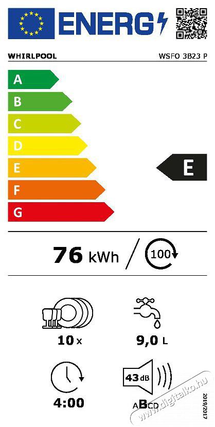 Whirlpool WSFO 3B23 P mosogat&oacute;g&eacute;p Konyhai term&eacute;kek - Mosogat&oacute;g&eacute;p - Keskeny (45cm-ig) szabadon&aacute;ll&oacute; mosogat&oacute;g&eacute;p - 495834