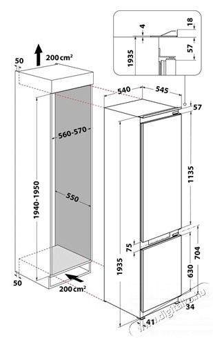 Whirlpool WHC20 T593 HŰTŐ BE&Eacute;P&Iacute;THETŐ ALULFAGYASZT&Oacute;S Konyhai term&eacute;kek - Hűtő, fagyaszt&oacute; (be&eacute;p&iacute;thető) - Alulfagyaszt&oacute;s kombin&aacute;lt hűtő - 499527