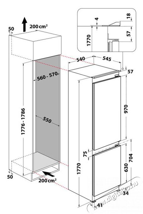 Whirlpool WHC18 T132 HŰTŐ BE&Eacute;P&Iacute;THETŐ ALULFAGYASZT&Oacute;S Konyhai term&eacute;kek - Hűtő, fagyaszt&oacute; (be&eacute;p&iacute;thető) - Alulfagyaszt&oacute;s kombin&aacute;lt hűtő - 502896