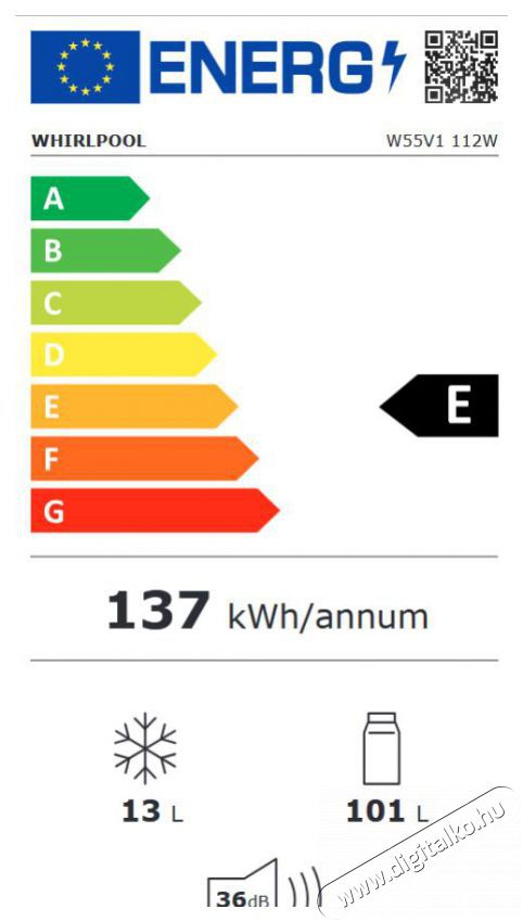 Whirlpool W55V1 112W egyajt&oacute;s hűtőszekr&eacute;ny Konyhai term&eacute;kek - Hűtő, fagyaszt&oacute; (szabadon&aacute;ll&oacute;) - Egyajt&oacute;s hűtő - 502688