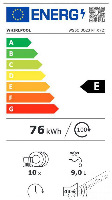 Whirlpool WSBO 3O23 PF X be&eacute;p&iacute;thető keskeny mosogat&oacute;g&eacute;p Konyhai term&eacute;kek - Mosogat&oacute;g&eacute;p - Keskeny (45cm-ig) be&eacute;p&iacute;thető mosogat&oacute;g&eacute;p - 348495