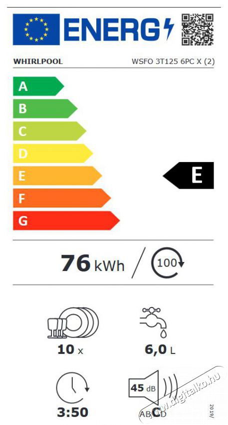 Whirlpool WSFO 3T125 6PC X mosogat&oacute;g&eacute;p Konyhai term&eacute;kek - Mosogat&oacute;g&eacute;p - Keskeny (45cm-ig) szabadon&aacute;ll&oacute; mosogat&oacute;g&eacute;p - 348228