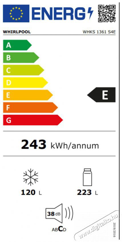 Whirlpool WHKS 1361 S4E alulfagyaszt&oacute;s hűtőszekr&eacute;ny Konyhai term&eacute;kek - Hűtő, fagyaszt&oacute; (szabadon&aacute;ll&oacute;) - Alulfagyaszt&oacute;s kombin&aacute;lt hűtő - 502671
