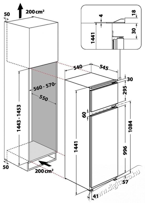 Whirlpool ART 3802 HŰTŐ BE&Eacute;P&Iacute;THETŐ FEL&Uuml;LFAGYASZT&Oacute;S Konyhai term&eacute;kek - Hűtő, fagyaszt&oacute; (be&eacute;p&iacute;thető) - Fel&uuml;lfagyaszt&oacute;s kombin&aacute;lt hűtő - 499538