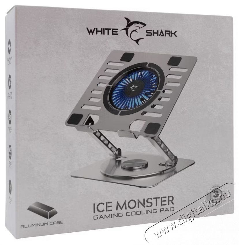 White Shark Glacier laptophűtő, Max. 17.3 , Cooling Pad 1 ventil&aacute;tor, &Aacute;ll&iacute;that&oacute; l&eacute;g&aacute;ram, 50 CFM, &Aacute;ll&iacute;that&oacute; sz&ouml;g, USB, 30dB, F&eacute;m, Sz&uuml;rke Iroda &eacute;s sz&aacute;m&iacute;t&aacute;stechnika - Notebook kieg&eacute;sz&iacute;tő - USB laptop hűtő - 534021