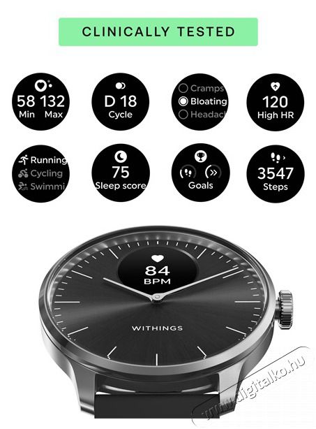 WITHINGS HWA11-model 5 ScanWatch Light 37mm fekete okos&oacute;ra Mobil / Kommunik&aacute;ci&oacute; / Smart - Okos eszk&ouml;z - Okos&oacute;ra - 507711
