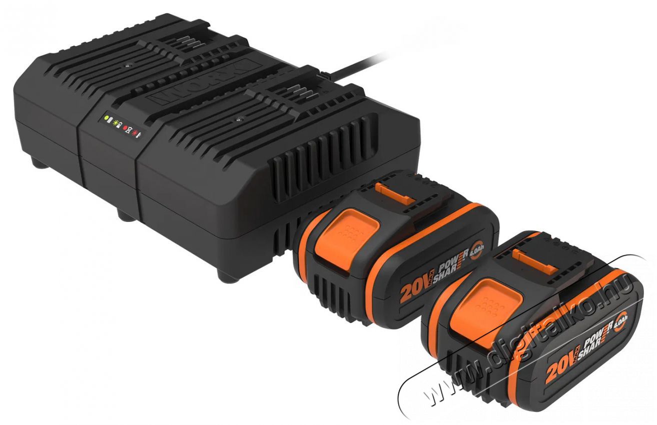 Worx WA3611 2 &times; AKU 4 Ah/ kettős t&ouml;ltő 2 A Akkuk &eacute;s t&ouml;ltők - Li-ion akkumul&aacute;tor &eacute;s t&ouml;ltő (gy&aacute;ri) - Szettben - 519274