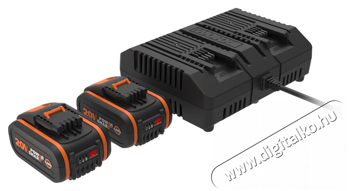 Worx WA3611 2 &times; AKU 4 Ah/ kettős t&ouml;ltő 2 A Akkuk &eacute;s t&ouml;ltők - Li-ion akkumul&aacute;tor &eacute;s t&ouml;ltő (gy&aacute;ri) - Szettben - 519274