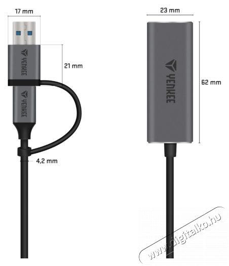 Yenkee YTC 013 gigabites ethernet adapter USB 3.0 &eacute;s USB-C 3.1 portokkal Tv kieg&eacute;sz&iacute;tők - K&aacute;bel / csatlakoz&oacute; - Csatlakoz&oacute; / eloszt&oacute; / &aacute;talak&iacute;t&oacute; - 376957
