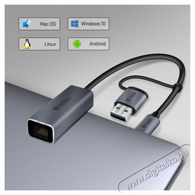 Yenkee YTC 013 gigabites ethernet adapter USB 3.0 &eacute;s USB-C 3.1 portokkal Tv kieg&eacute;sz&iacute;tők - K&aacute;bel / csatlakoz&oacute; - Csatlakoz&oacute; / eloszt&oacute; / &aacute;talak&iacute;t&oacute; - 376957
