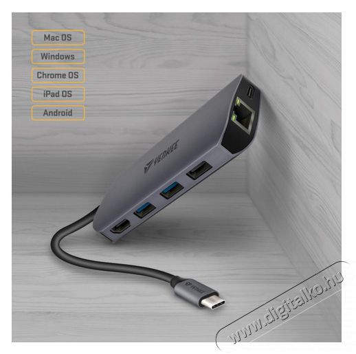 Yenkee YTC 081 Multiport USB-C HUB 8 az 1-ben eloszt&oacute; Iroda &eacute;s sz&aacute;m&iacute;t&aacute;stechnika - Notebook kieg&eacute;sz&iacute;tő - USB hub / eloszt&oacute; - 376960