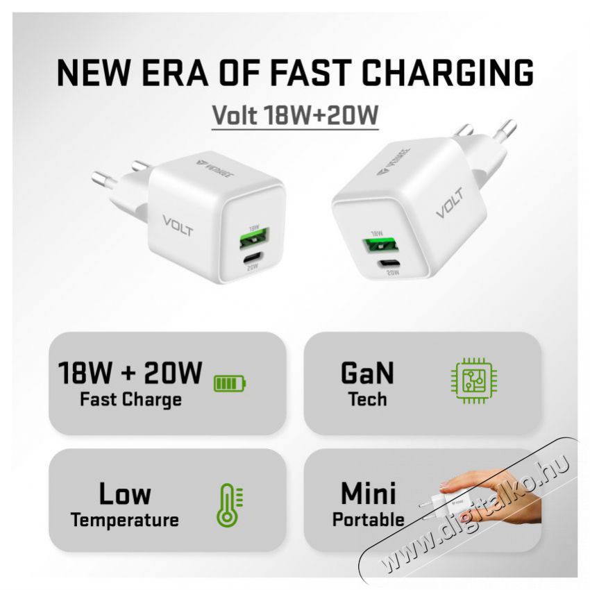 Yenkee YAC G38 VOLT Charger 18+20W GaN Mobil / Kommunik&aacute;ci&oacute; / Smart - Mobiltelefon kieg&eacute;sz&iacute;tő / tok - H&aacute;l&oacute;zati-, aut&oacute;s t&ouml;ltő - 495010