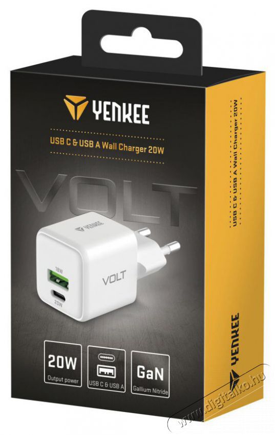 Yenkee YAC G38 VOLT Charger 18+20W GaN Mobil / Kommunik&aacute;ci&oacute; / Smart - Mobiltelefon kieg&eacute;sz&iacute;tő / tok - H&aacute;l&oacute;zati-, aut&oacute;s t&ouml;ltő - 495010