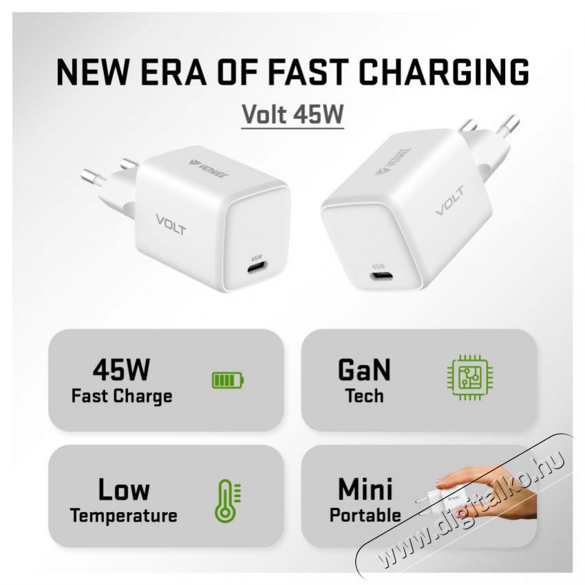 Yenkee YAC G45 VOLT Charger USB C 45W Mobil / Kommunik&aacute;ci&oacute; / Smart - Mobiltelefon kieg&eacute;sz&iacute;tő / tok - H&aacute;l&oacute;zati-, aut&oacute;s t&ouml;ltő - 495011